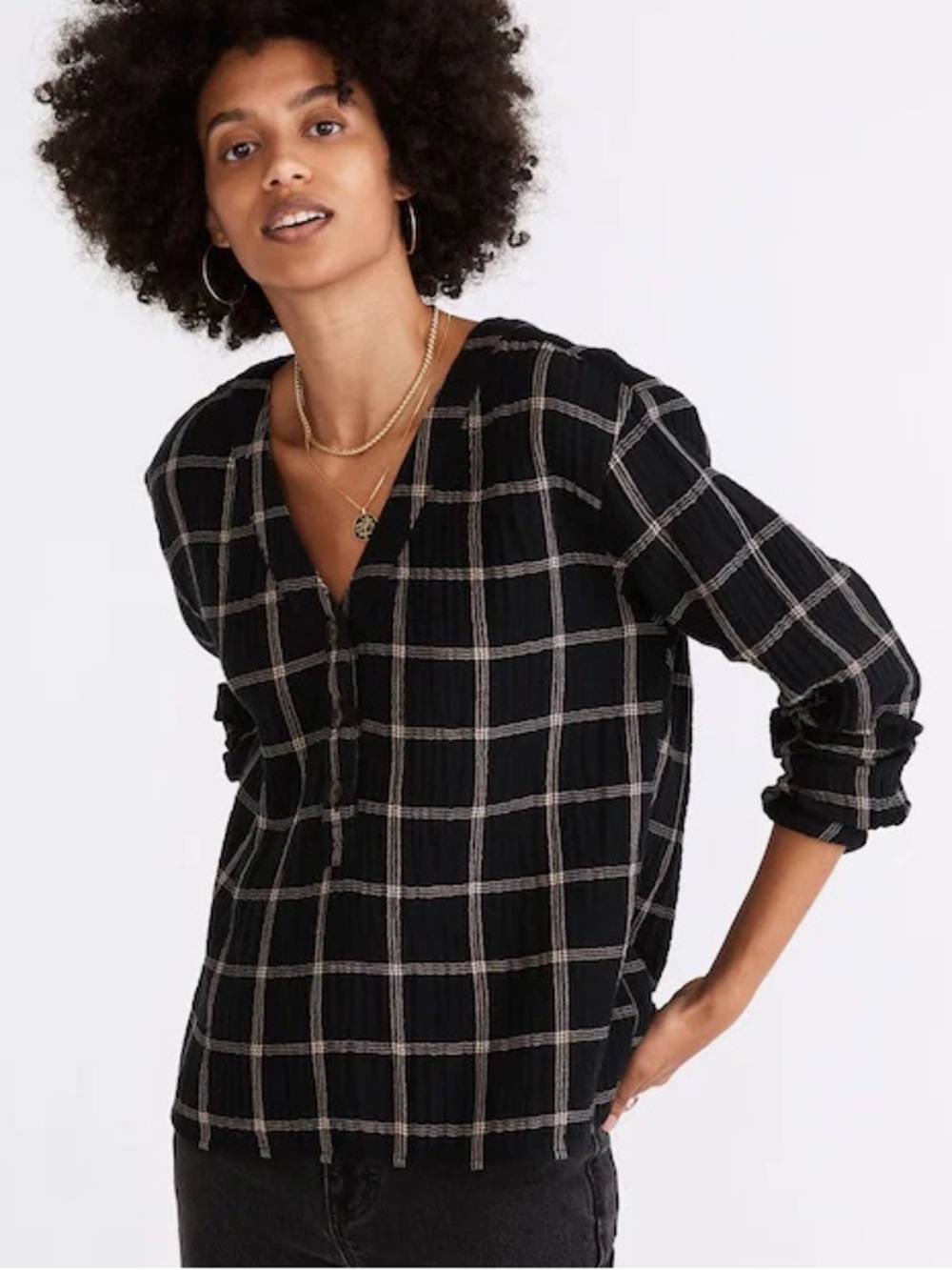 Madewell Lightspun Evert Top in Windowpane, Size M